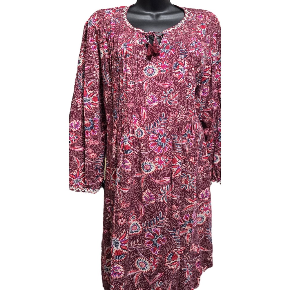 PLUS XXL 2XL 20 OLD NAVY women's burgundy floral babydoll loose rayon dress
